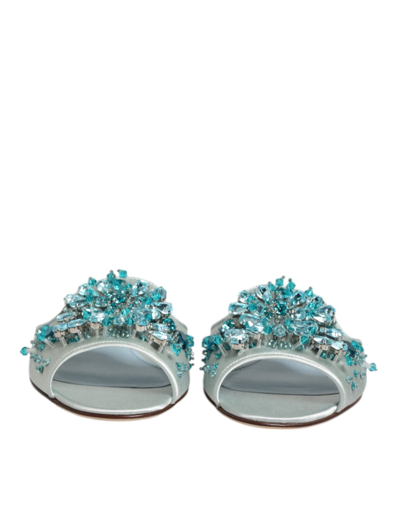 Dolce & Gabbana Silver Blue Leather Bead Embellish Slide Shoes - Beyzy Store - Dolce & Gabbana