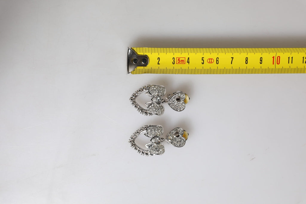 Dolce & Gabbana Silver Heart Bow Rhinestones Dangle Clip - On Earrings - Beyzy Store - Dolce & Gabbana
