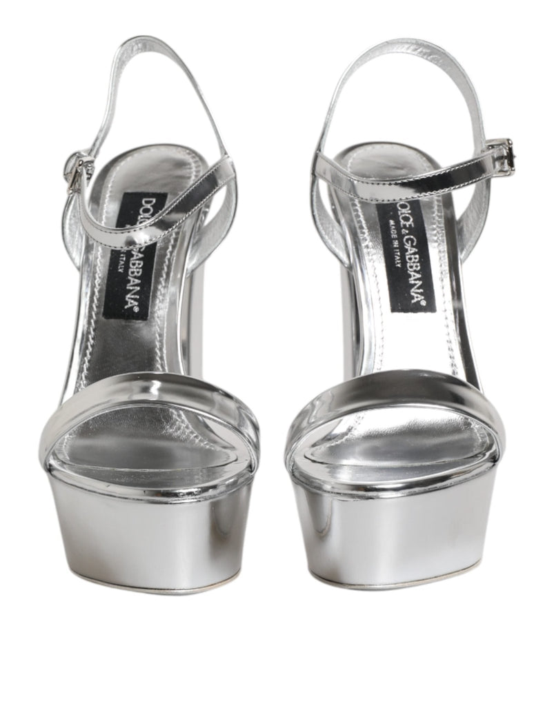Dolce & Gabbana Silver Leather Platform Keira Sandals Shoes - Beyzy Store - Dolce & Gabbana