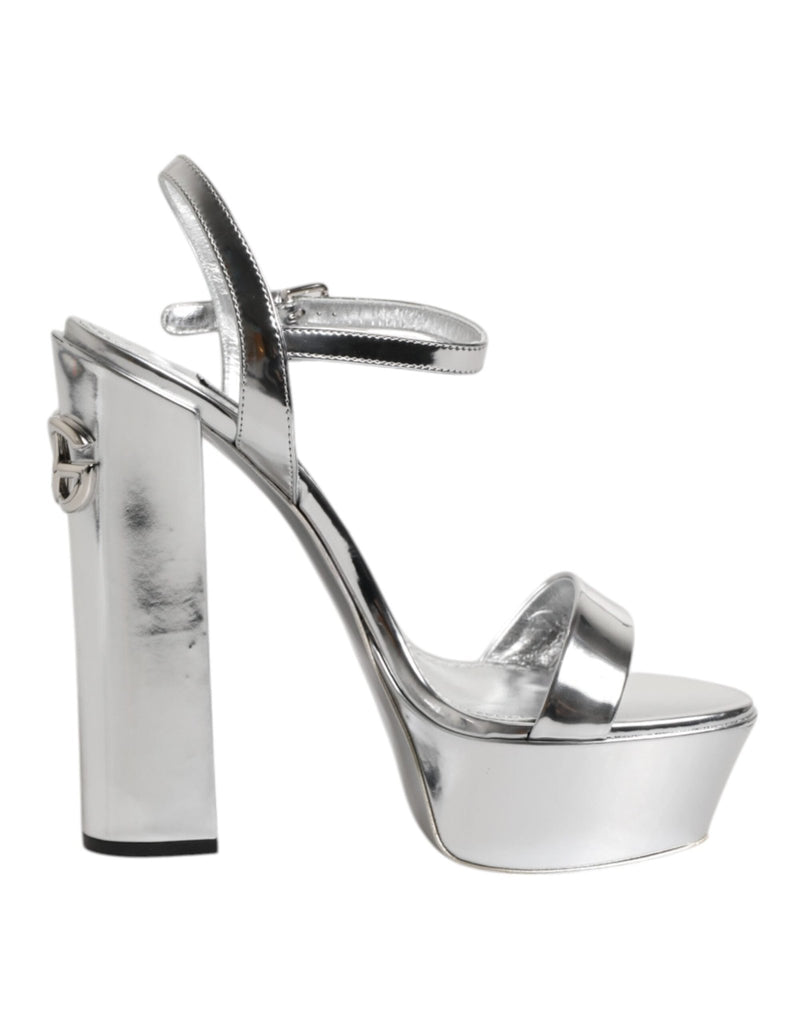 Dolce & Gabbana Silver Leather Platform Keira Sandals Shoes - Beyzy Store - Dolce & Gabbana