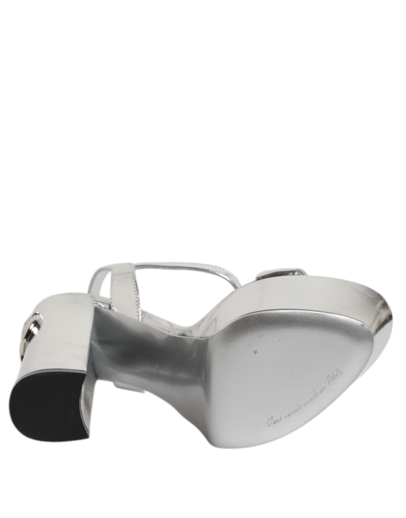 Dolce & Gabbana Silver Leather Platform Keira Sandals Shoes - Beyzy Store - Dolce & Gabbana