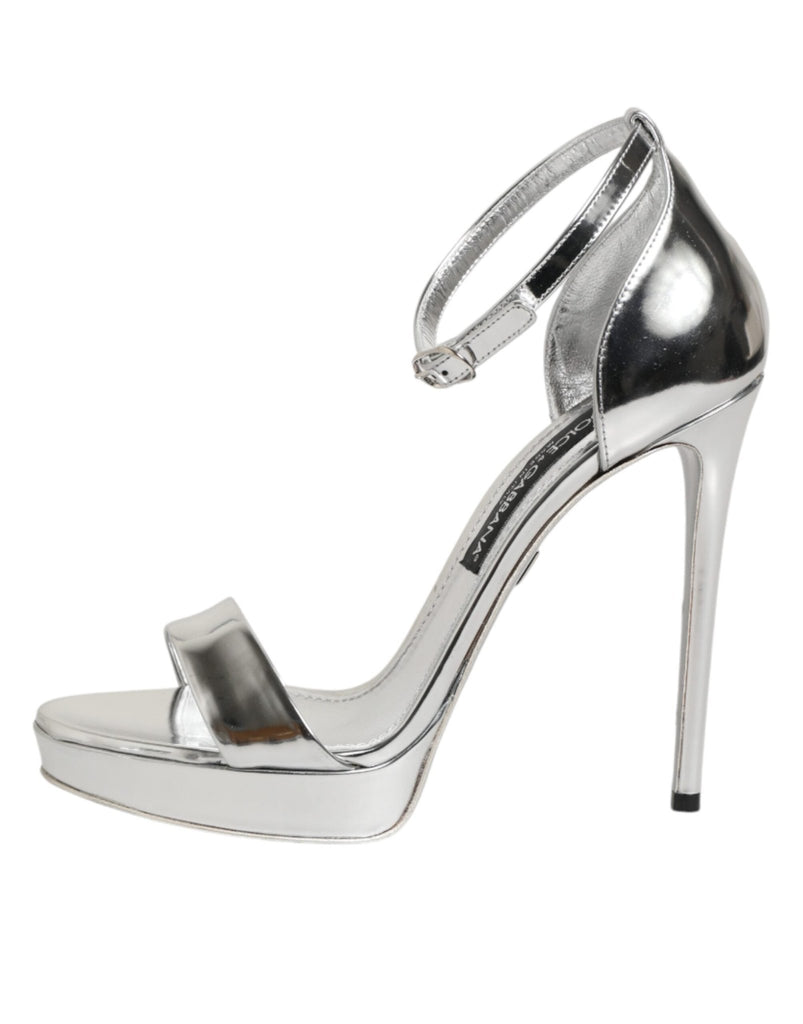 Dolce & Gabbana Silver Leather Platform Keira Sandals Shoes - Beyzy Store - Dolce & Gabbana