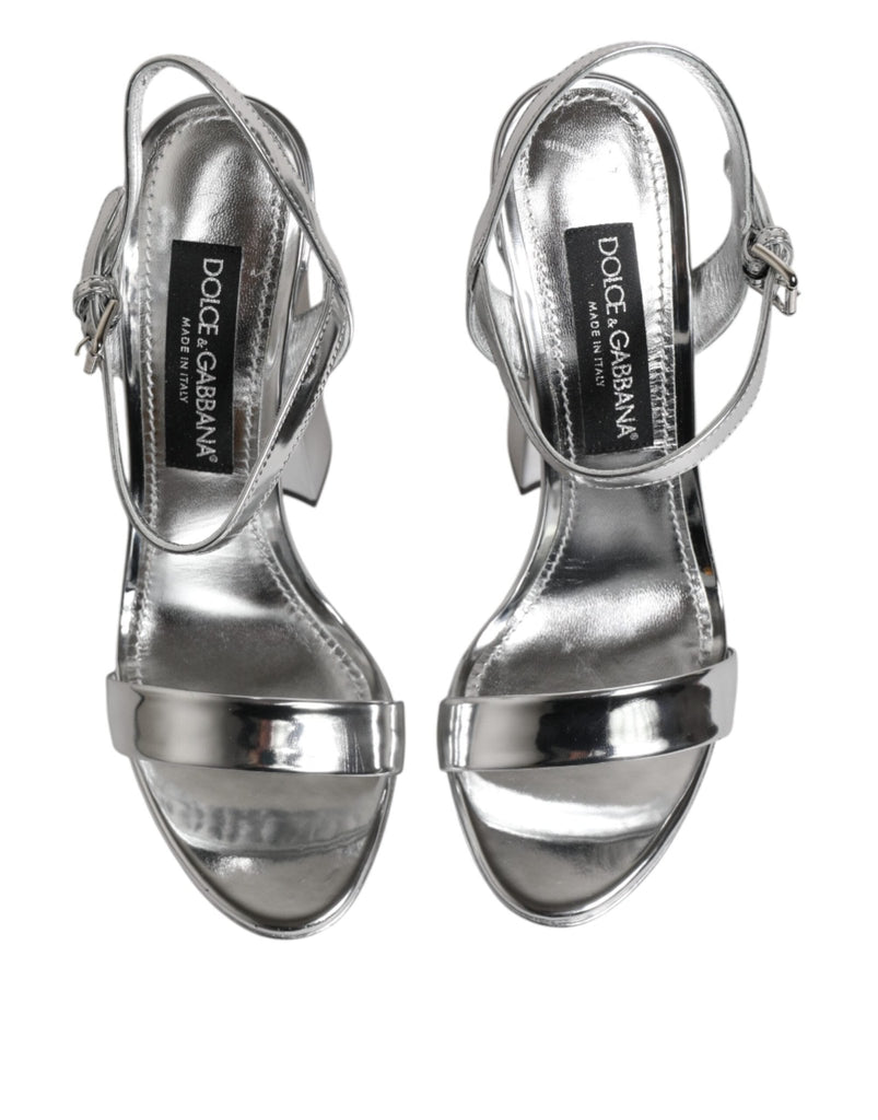 Dolce & Gabbana Silver Leather Platform Keira Sandals Shoes - Beyzy Store - Dolce & Gabbana