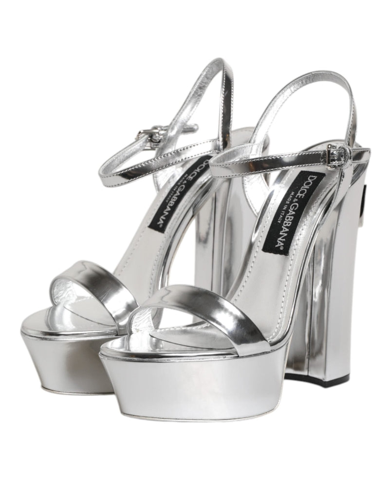 Dolce & Gabbana Silver Leather Platform Keira Sandals Shoes - Beyzy Store - Dolce & Gabbana