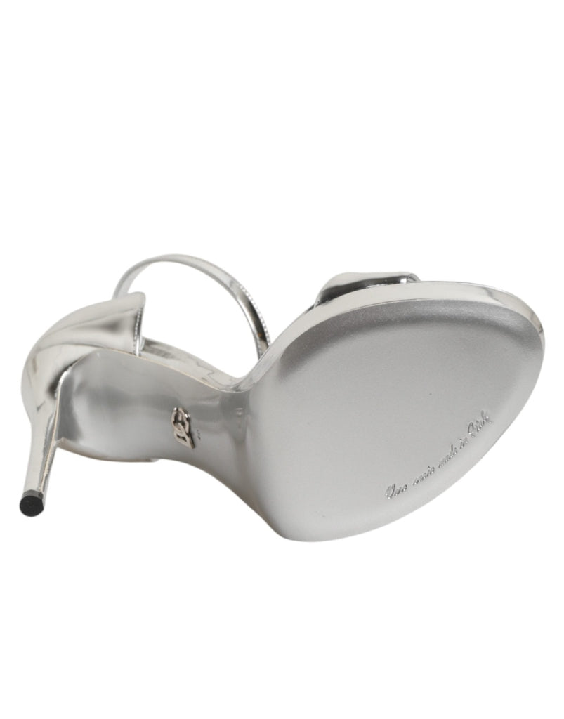 Dolce & Gabbana Silver Leather Platform Keira Sandals Shoes - Beyzy Store - Dolce & Gabbana