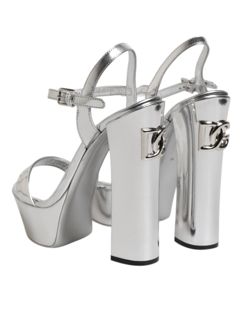 Dolce & Gabbana Silver Leather Platform Keira Sandals Shoes - Beyzy Store - Dolce & Gabbana