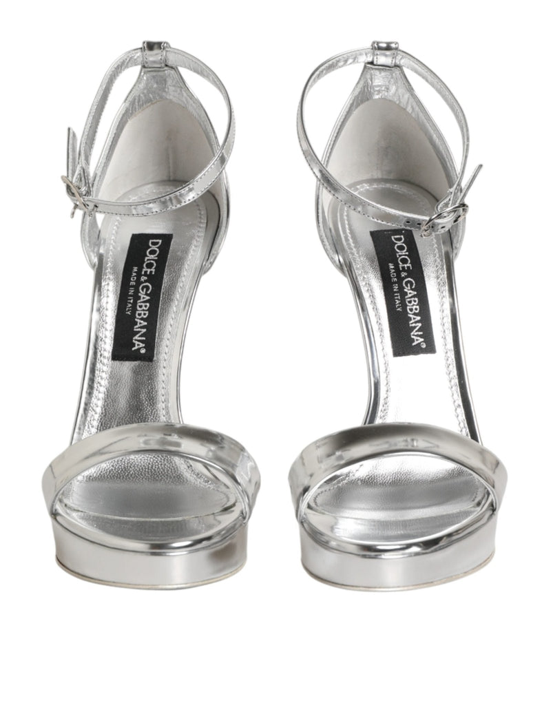 Dolce & Gabbana Silver Leather Platform Keira Sandals Shoes - Beyzy Store - Dolce & Gabbana