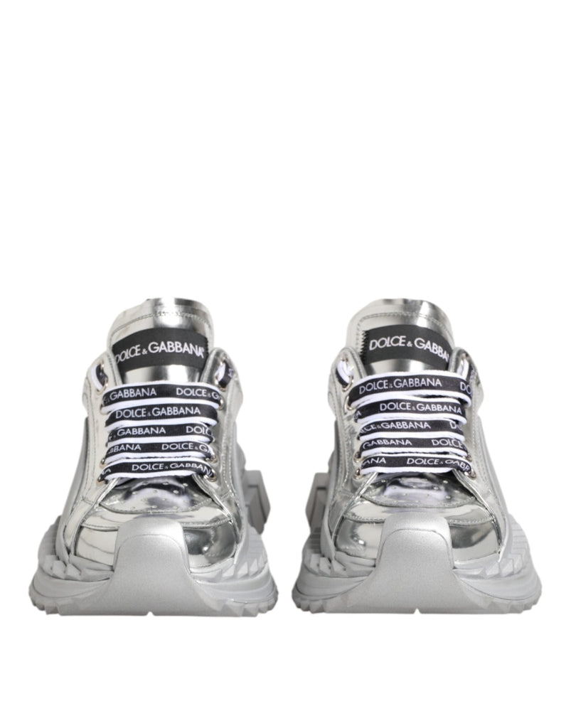 Dolce & Gabbana Silver Leather Super Queen Sneakers Shoes - Beyzy Store - Dolce & Gabbana