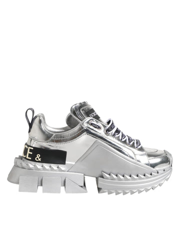 Dolce & Gabbana Silver Leather Super Queen Sneakers Shoes - Beyzy Store - Dolce & Gabbana