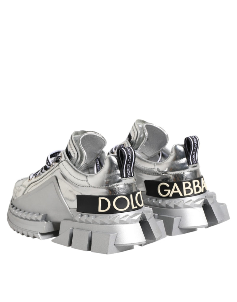 Dolce & Gabbana Silver Leather Super Queen Sneakers Shoes - Beyzy Store - Dolce & Gabbana