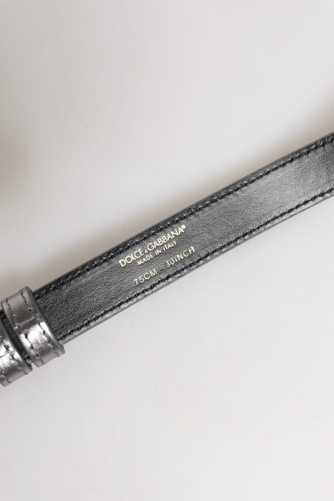 Dolce & Gabbana Silver Logo Engraved Metal Waist Buckle Belt - Beyzy Store - Dolce & Gabbana