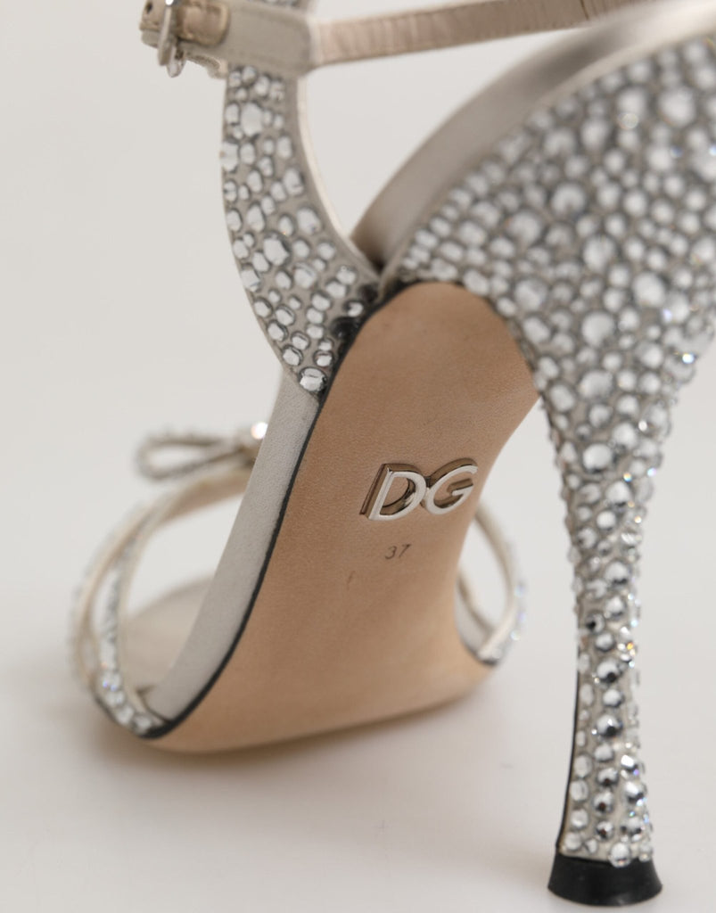 Dolce & Gabbana Silver Strass Ankle Strap Heels Sandals Shoes - Beyzy Store - Dolce & Gabbana
