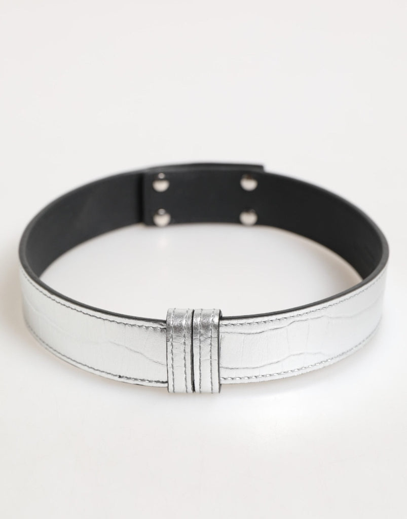 Dolce & Gabbana Silver Textured Leather Gold Tone Metal Neckband - Beyzy Store - Dolce & Gabbana