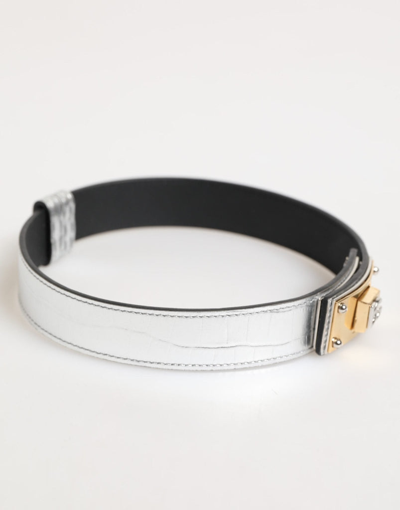 Dolce & Gabbana Silver Textured Leather Gold Tone Metal Neckband - Beyzy Store - Dolce & Gabbana