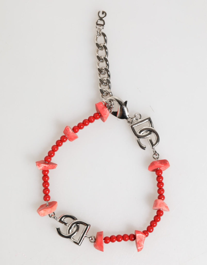 Dolce & Gabbana Silver Tone Brass Beaded Resin DG Logo Chain Men Bracelet - Beyzy Store - Dolce & Gabbana