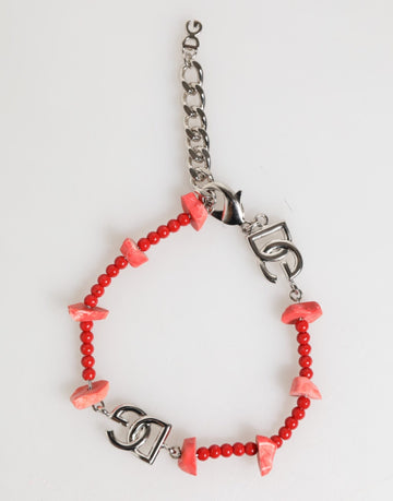 Dolce & Gabbana Silver Tone Brass Beaded Resin DG Logo Chain Men Bracelet - Beyzy Store - Dolce & Gabbana