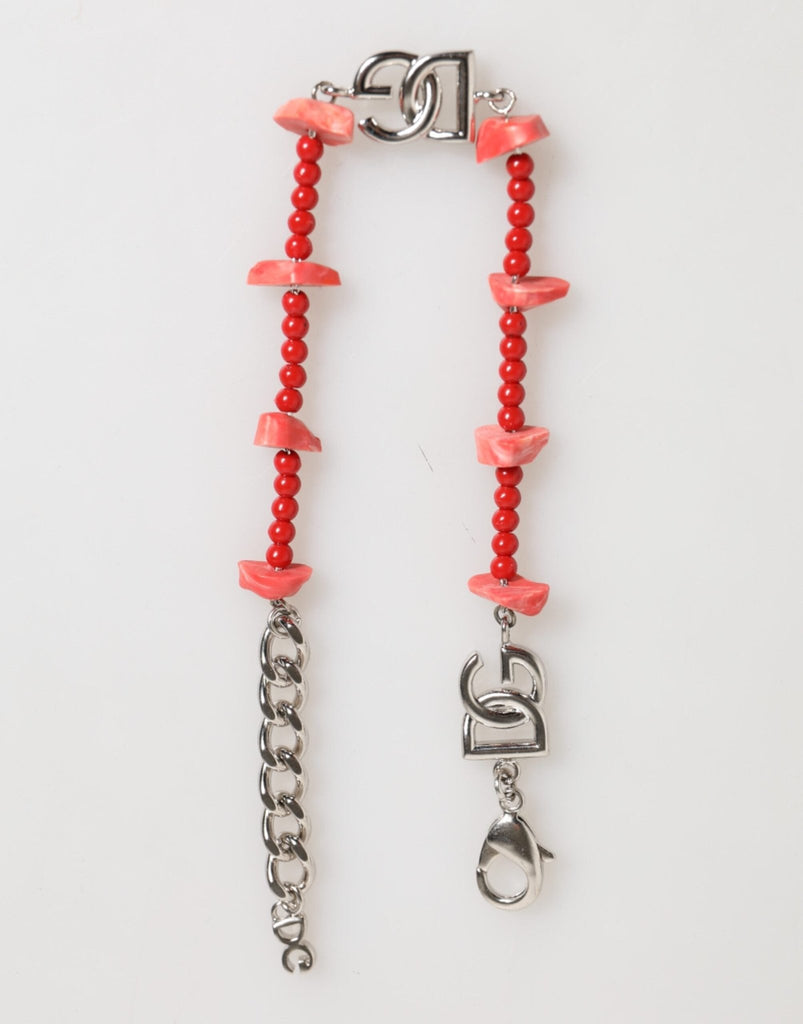 Dolce & Gabbana Silver Tone Brass Beaded Resin DG Logo Chain Men Bracelet - Beyzy Store - Dolce & Gabbana