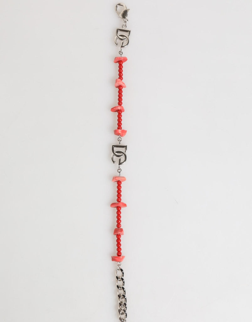Dolce & Gabbana Silver Tone Brass Beaded Resin DG Logo Chain Men Bracelet - Beyzy Store - Dolce & Gabbana