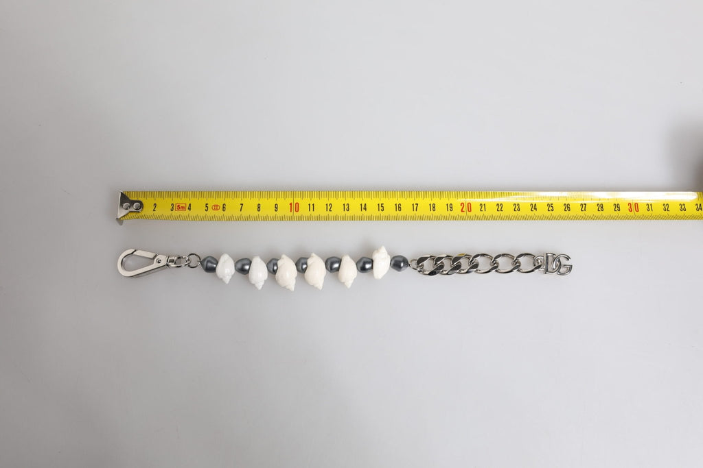 Dolce & Gabbana Silver Tone Brass Beaded Shell DG Logo Pendant Bracelet - Beyzy Store - Dolce & Gabbana