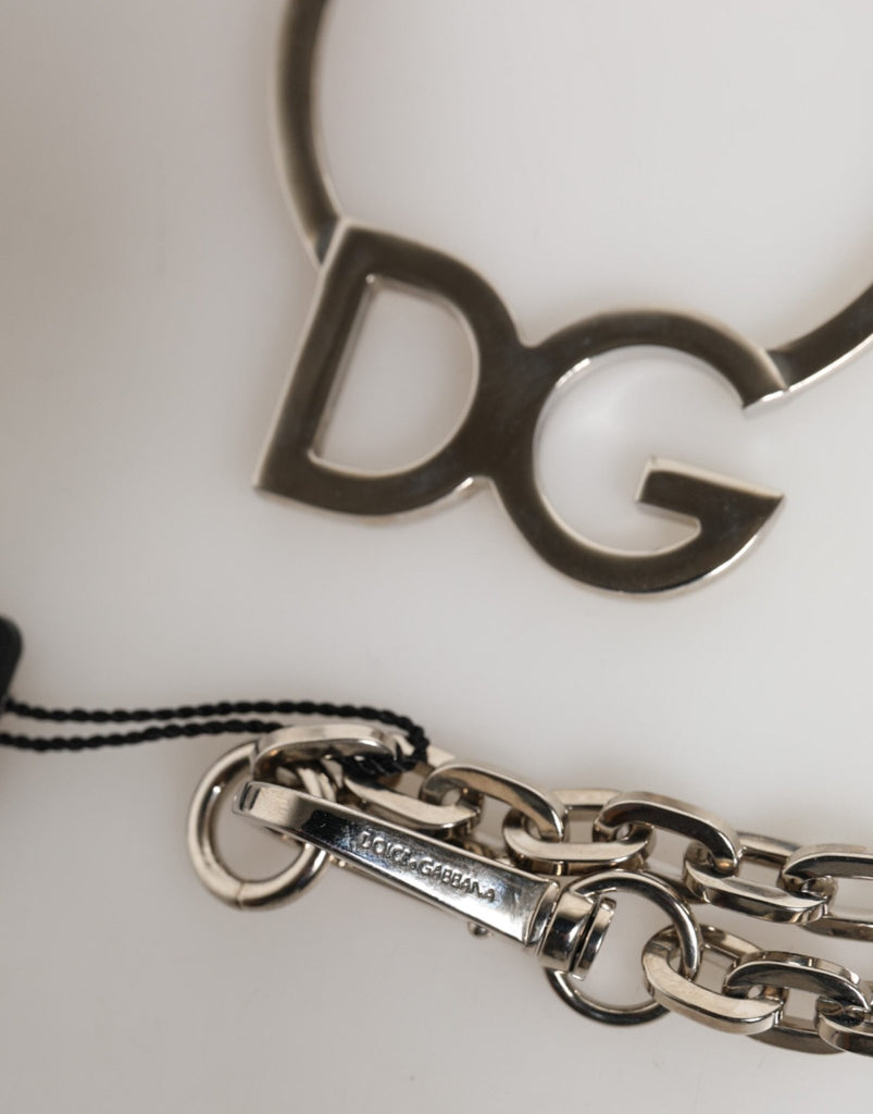 Dolce & Gabbana Silver Tone Brass Chain DG Logo Pendant Men Necklace - Beyzy Store - Dolce & Gabbana