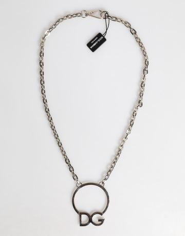 Dolce & Gabbana Silver Tone Brass Chain DG Logo Pendant Men Necklace - Beyzy Store - Dolce & Gabbana