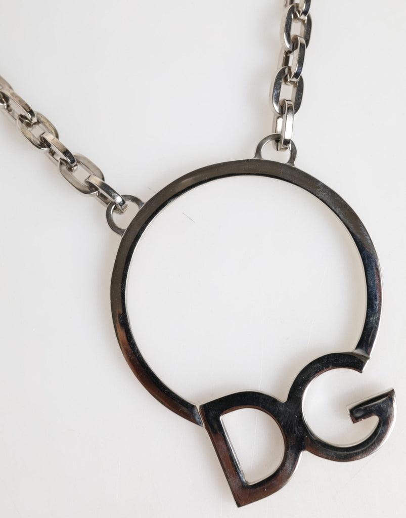 Dolce & Gabbana Silver Tone Brass Chain DG Logo Pendant Men Necklace - Beyzy Store - Dolce & Gabbana