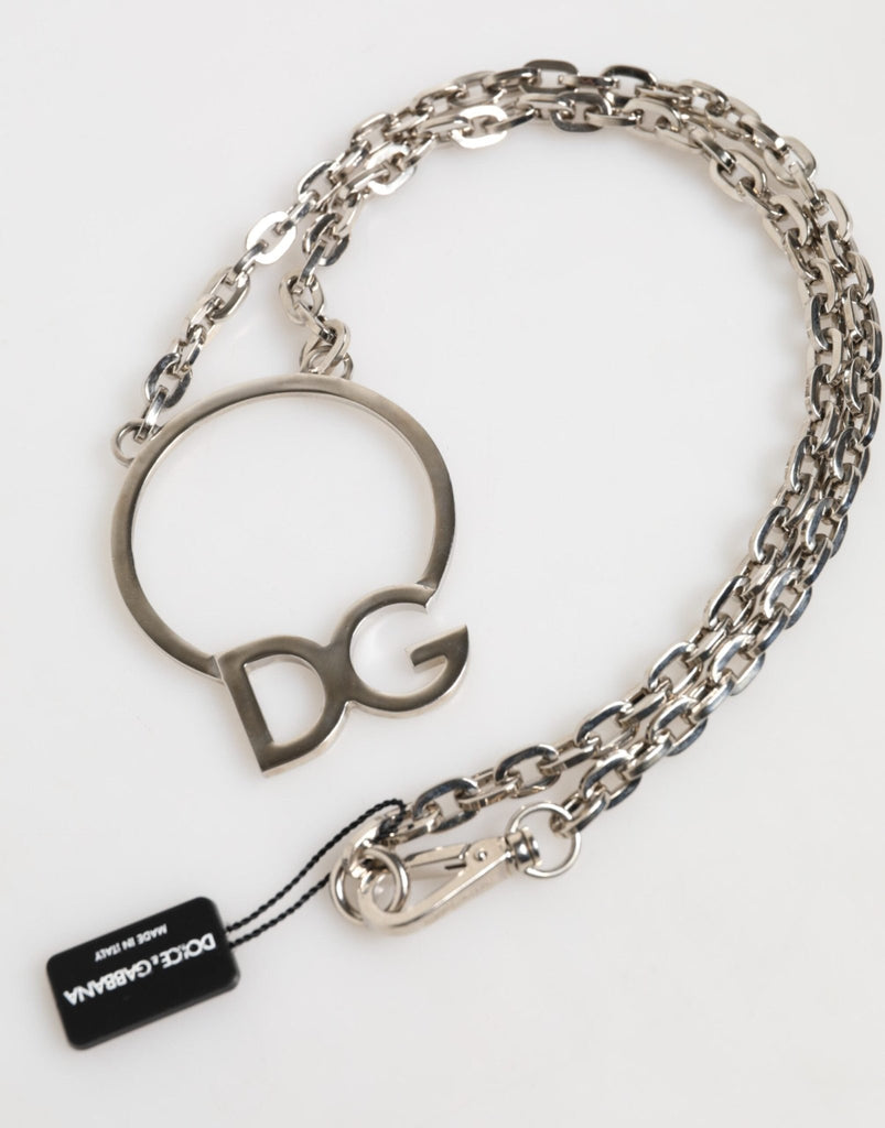Dolce & Gabbana Silver Tone Brass Chain DG Logo Pendant Men Necklace - Beyzy Store - Dolce & Gabbana