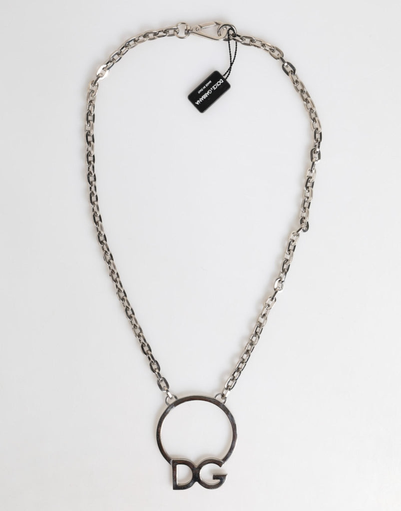 Dolce & Gabbana Silver Tone Brass Chain DG Logo Pendant Men Necklace - Beyzy Store - Dolce & Gabbana