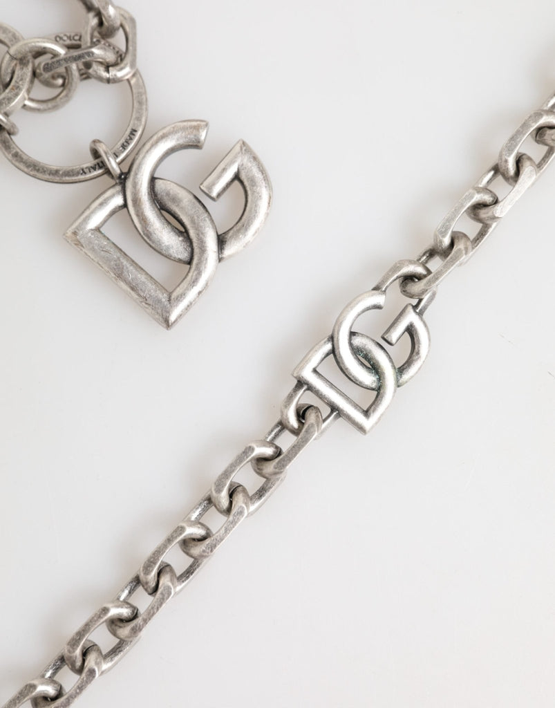 Dolce & Gabbana Silver Tone Brass DG Logo Detailing Chain Men Necklace - Beyzy Store - Dolce & Gabbana