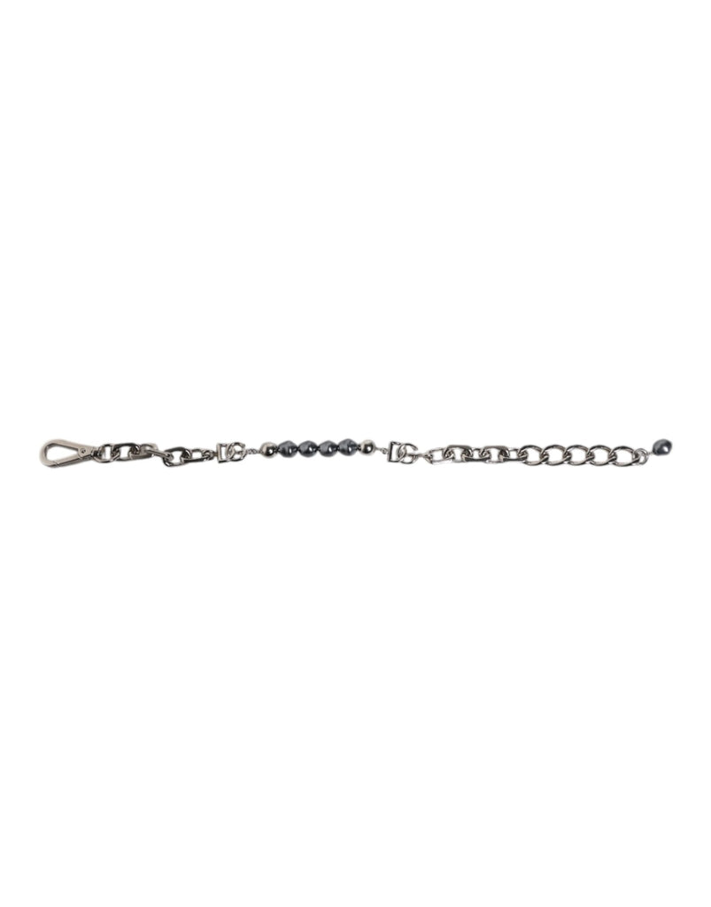 Dolce & Gabbana Silver Tone Chain Lobster Clasp Logo Gray Pearls Bracelet - Beyzy Store - Dolce & Gabbana