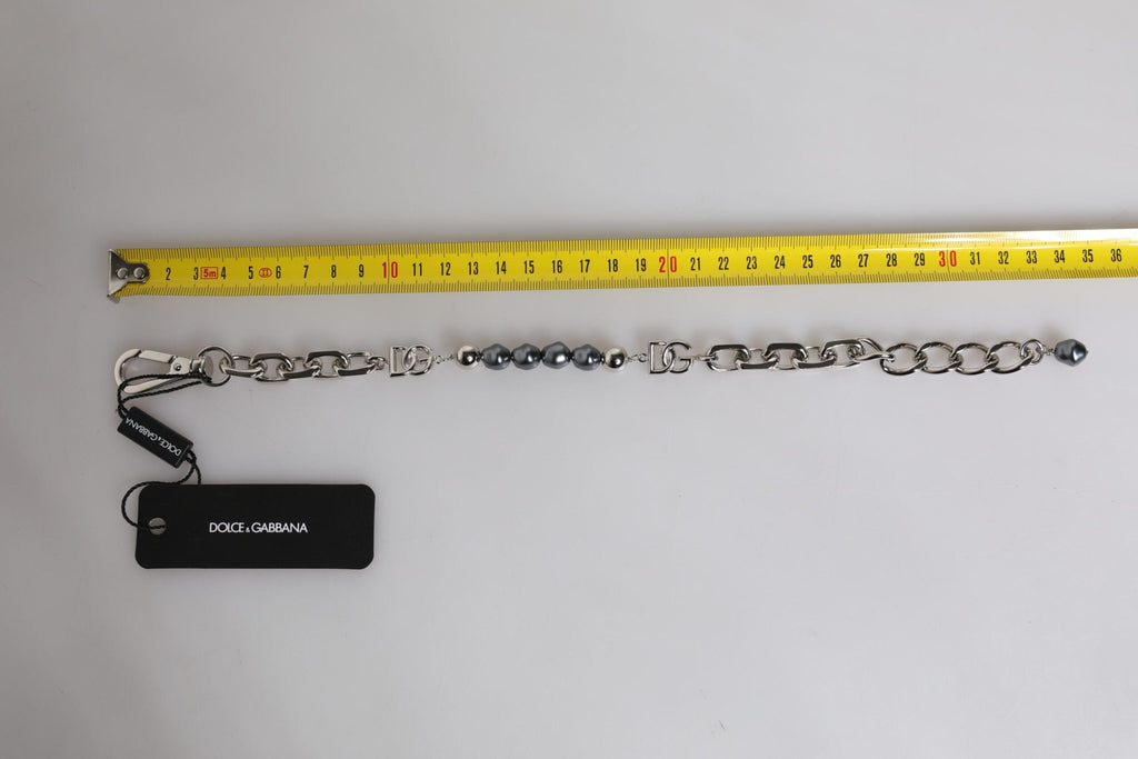 Dolce & Gabbana Silver Tone Chain Lobster Clasp Logo Gray Pearls Bracelet - Beyzy Store - Dolce & Gabbana