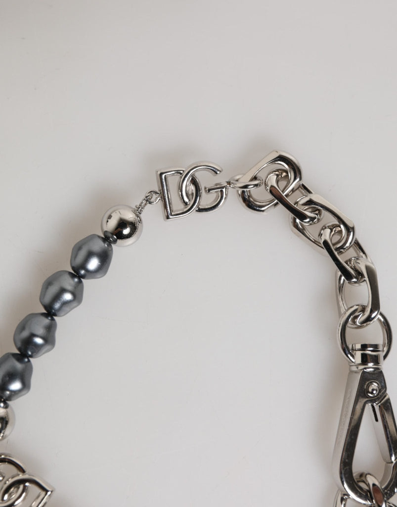 Dolce & Gabbana Silver Tone Chain Lobster Clasp Logo Gray Pearls Bracelet - Beyzy Store - Dolce & Gabbana