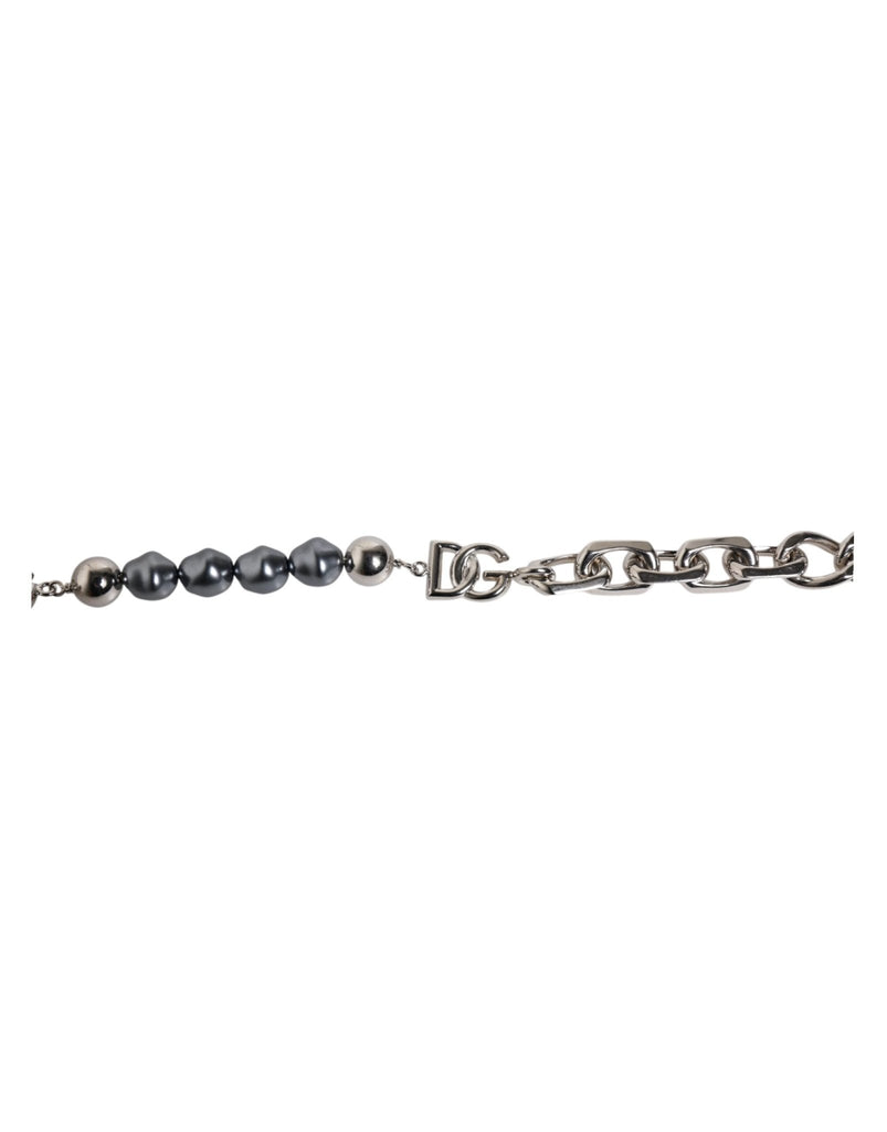 Dolce & Gabbana Silver Tone Chain Lobster Clasp Logo Gray Pearls Bracelet - Beyzy Store - Dolce & Gabbana