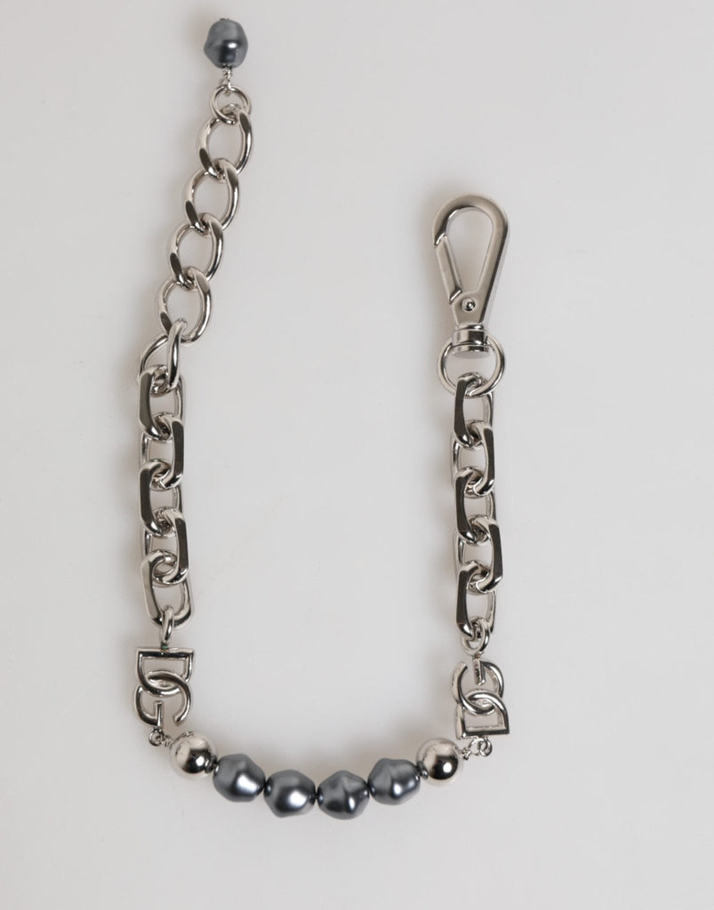 Dolce & Gabbana Silver Tone Chain Lobster Clasp Logo Gray Pearls Bracelet - Beyzy Store - Dolce & Gabbana