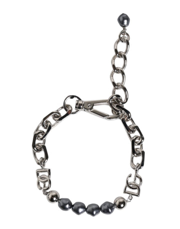 Dolce & Gabbana Silver Tone Chain Lobster Clasp Logo Gray Pearls Bracelet - Beyzy Store - Dolce & Gabbana