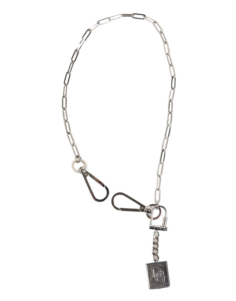 Dolce & Gabbana Silver Tone Metal Chain DG Logo Pendant Men Necklace - Beyzy Store - Dolce & Gabbana