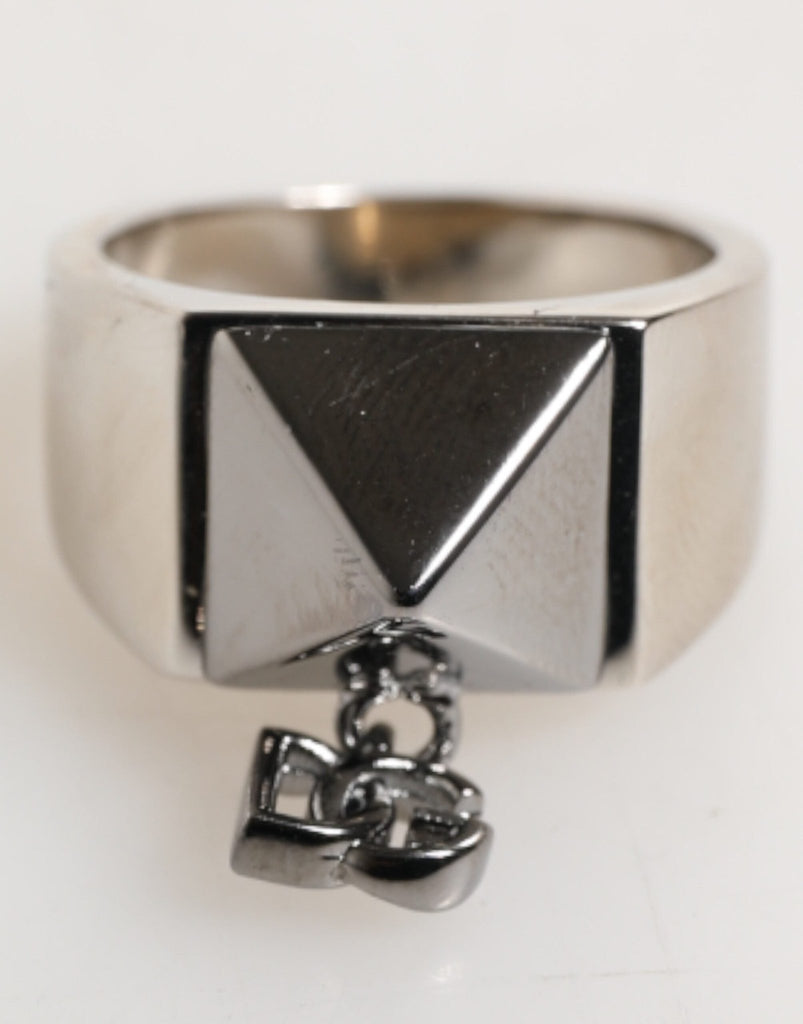 Dolce & Gabbana Silver Tone Pyramid DG Logo Real Brass Ring - Beyzy Store - Dolce & Gabbana
