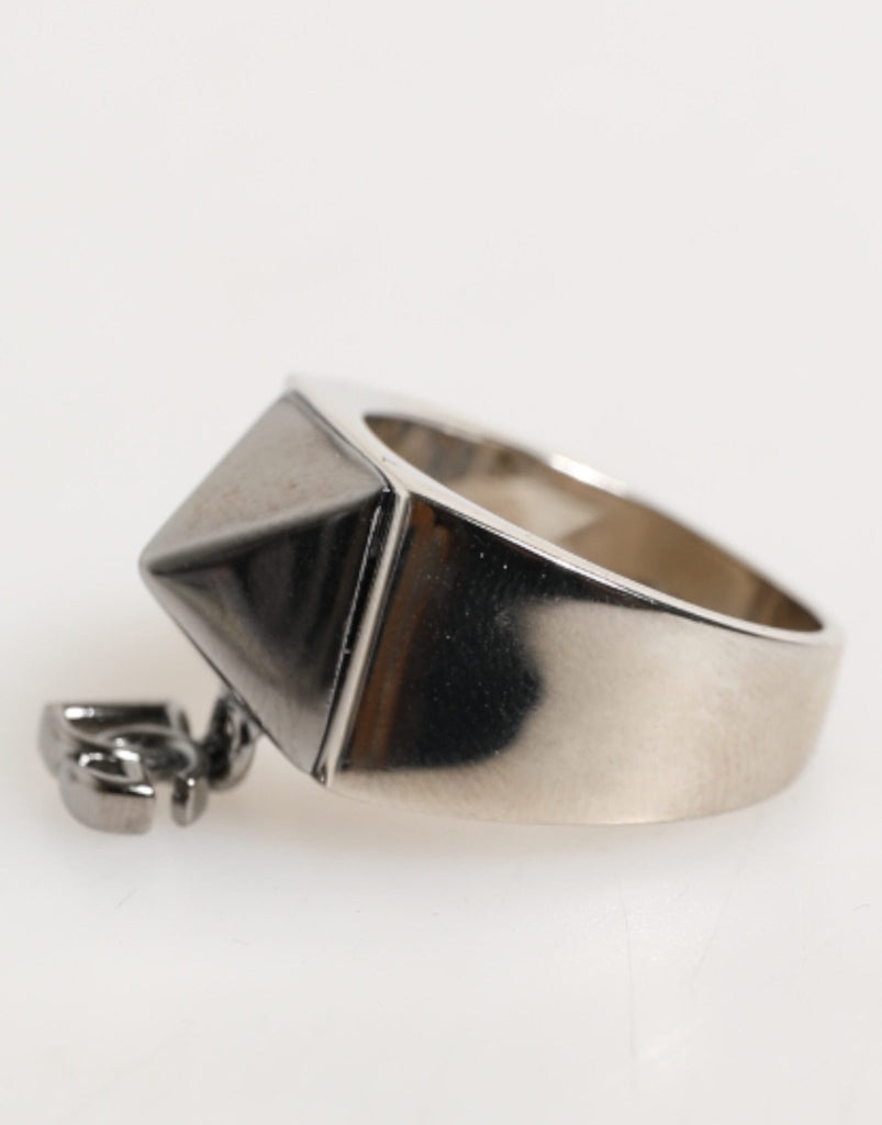 Dolce & Gabbana Silver Tone Pyramid DG Logo Real Brass Ring - Beyzy Store - Dolce & Gabbana