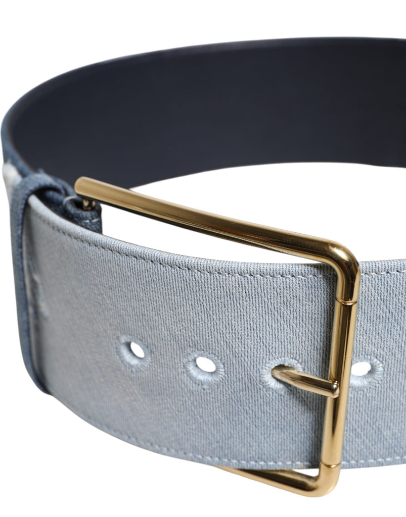 Dolce & Gabbana Two Tone Blue Denim Gold Metal Buckle Belt - Beyzy Store - Dolce & Gabbana