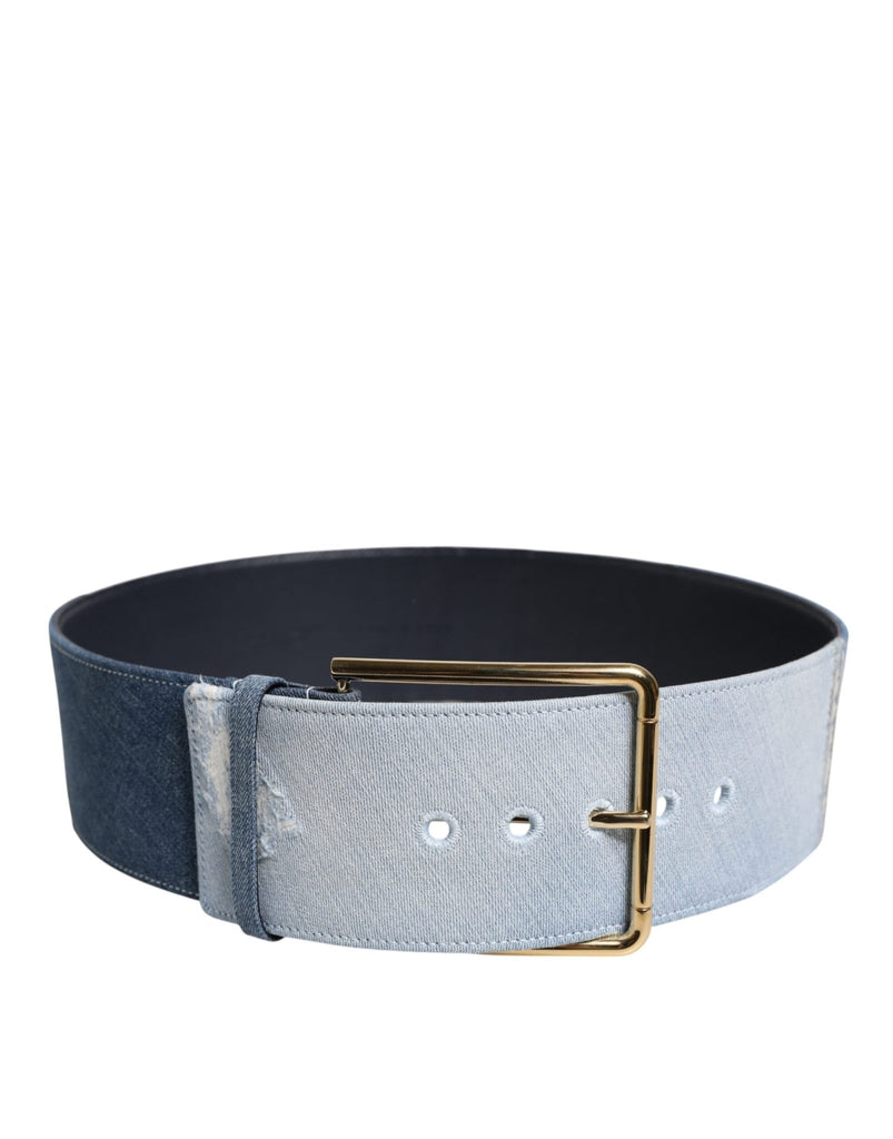 Dolce & Gabbana Two Tone Blue Denim Gold Metal Buckle Belt - Beyzy Store - Dolce & Gabbana