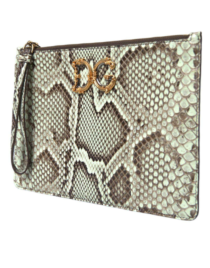 Dolce & Gabbana Verde Acqua Exotic Leather Gold DG Logo Clutch Borse Bag - Beyzy Store - Dolce & Gabbana