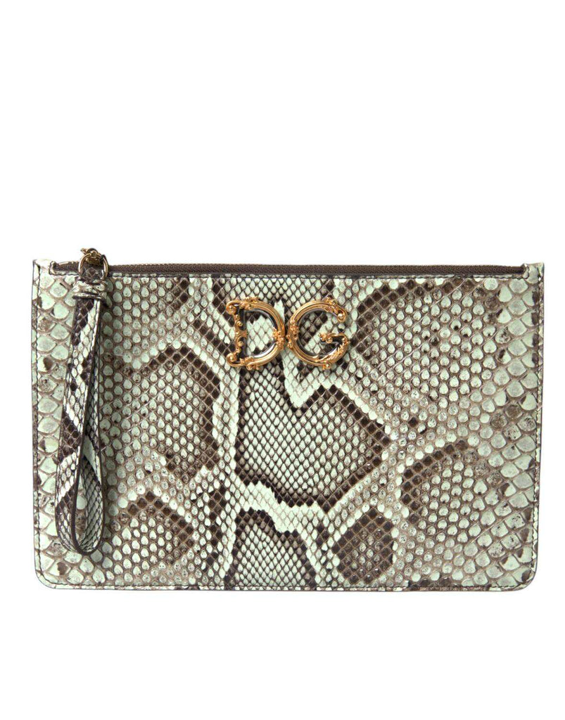 Dolce & Gabbana Verde Acqua Exotic Leather Gold DG Logo Clutch Borse Bag - Beyzy Store - Dolce & Gabbana