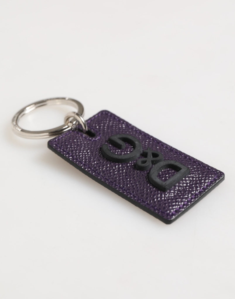 Dolce & Gabbana Violet Leather Logo Metal Ring Men Keychain Keyring - Beyzy Store - Dolce & Gabbana