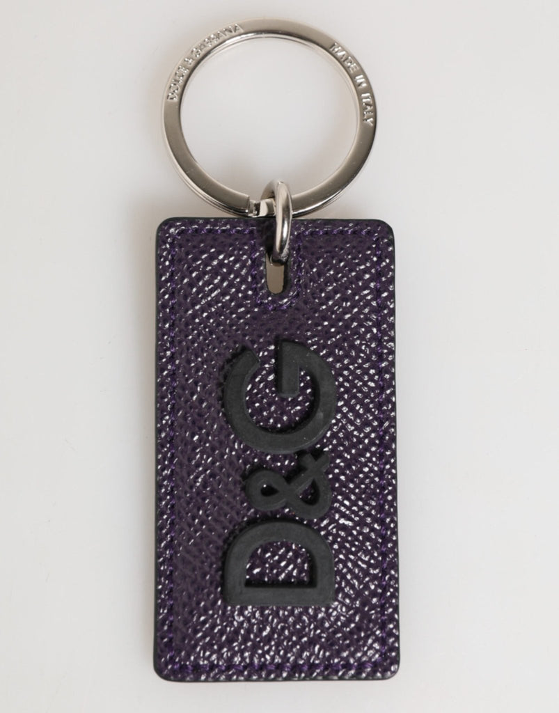 Dolce & Gabbana Violet Leather Logo Metal Ring Men Keychain Keyring - Beyzy Store - Dolce & Gabbana