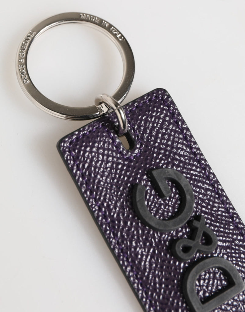 Dolce & Gabbana Violet Leather Logo Metal Ring Men Keychain Keyring - Beyzy Store - Dolce & Gabbana