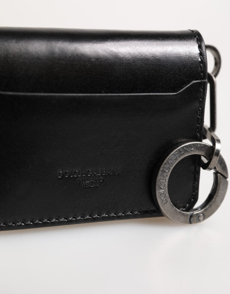 Dolce & Gabbana Wallet Black Leather Logo Embossed Key Chain Card Holder Wallet - Beyzy Store - Dolce & Gabbana