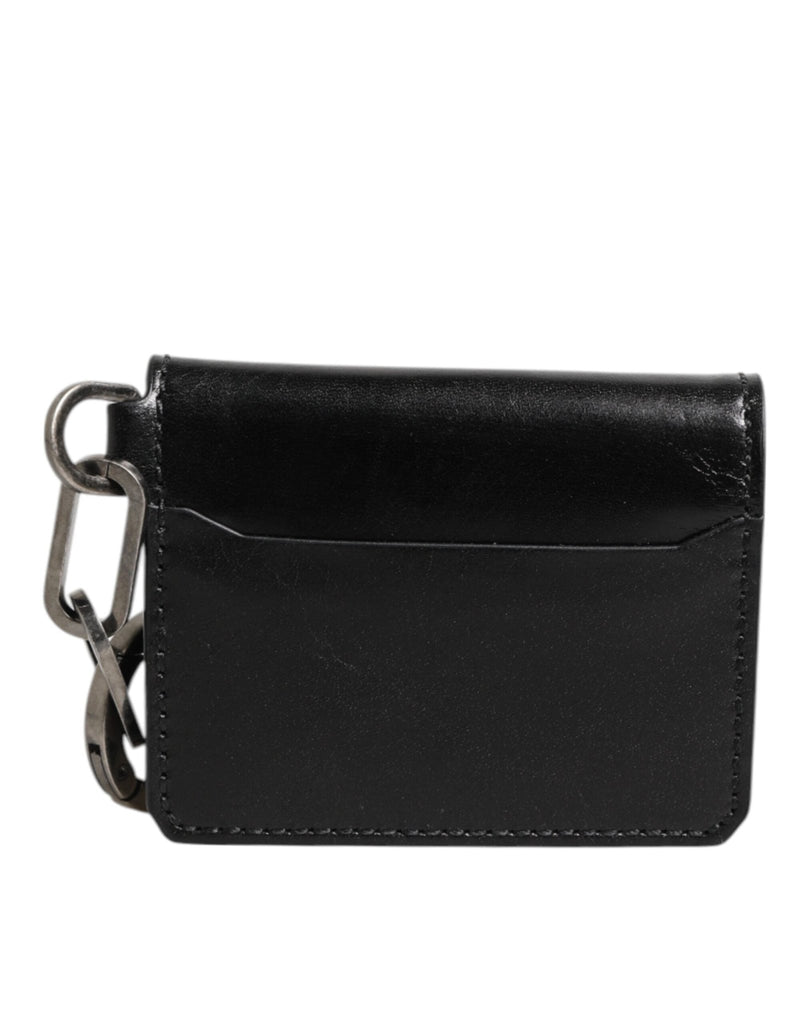 Dolce & Gabbana Wallet Black Leather Logo Embossed Key Chain Card Holder Wallet - Beyzy Store - Dolce & Gabbana