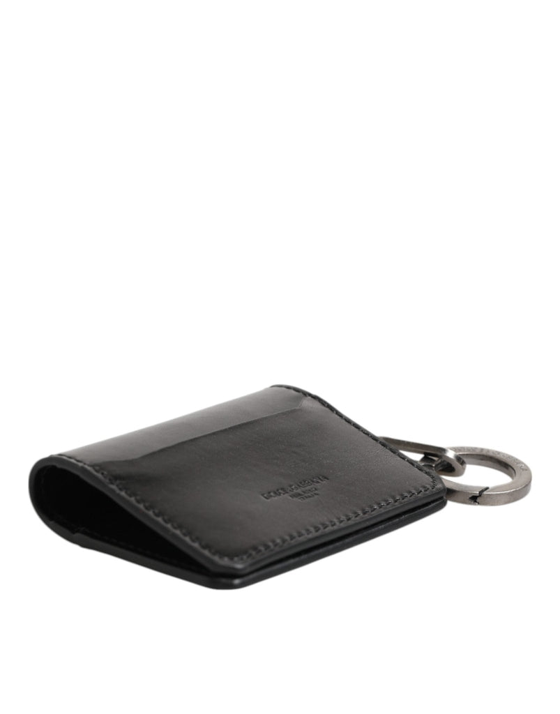 Dolce & Gabbana Wallet Black Leather Logo Embossed Key Chain Card Holder Wallet - Beyzy Store - Dolce & Gabbana