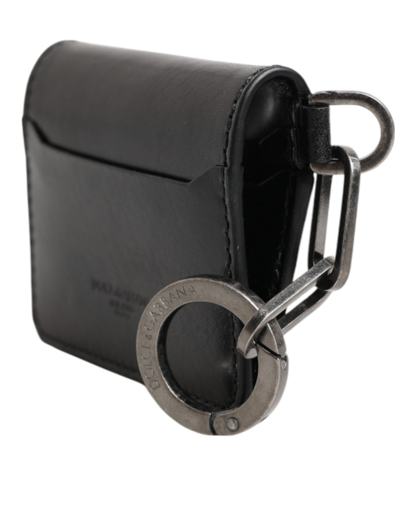 Dolce & Gabbana Wallet Black Leather Logo Embossed Key Chain Card Holder Wallet - Beyzy Store - Dolce & Gabbana