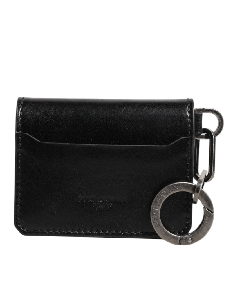 Dolce & Gabbana Wallet Black Leather Logo Embossed Key Chain Card Holder Wallet - Beyzy Store - Dolce & Gabbana